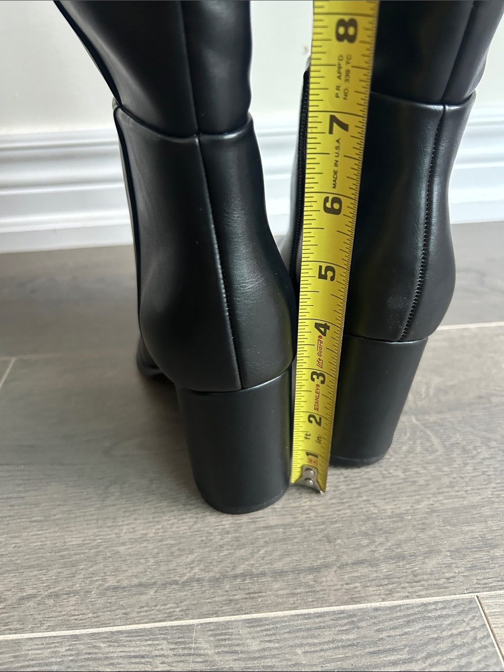 Black Faux Leather Knee High Pointed Toe Block Heel Boots Size 7 NWOT - Picture 11 of 16